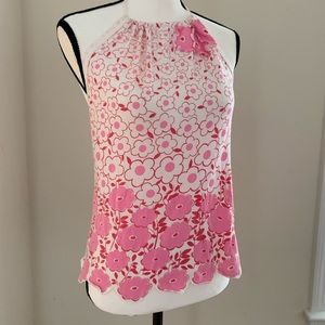 Anna Sui cotton pink and white floral halter top M